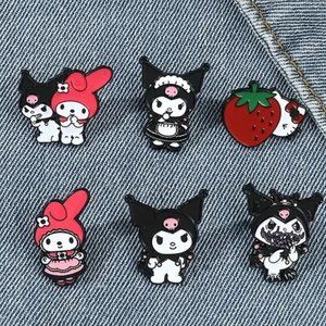 Sanrio Kuromi Enamel Pin Melody Hello Kitty Black Pink Metal Brooch Choose